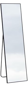LC Home Wandspiegel 140x40cm modernes Aluminiumgestell, Standspiegel & Ganzkörperspiegel mit stabilem Ständer, freistehend, mit Aufhängung Schwarz