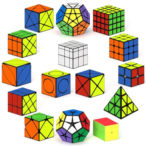 ROXENDA Zauberwürfel Set 2X2 3X3X3 2X2X3 4X4X4Pyramide Dodekaeder Skew Axis Windmill Fisher Ivy Speed Würfel Set ür Kinder und Erwachsene, [15er Pack]