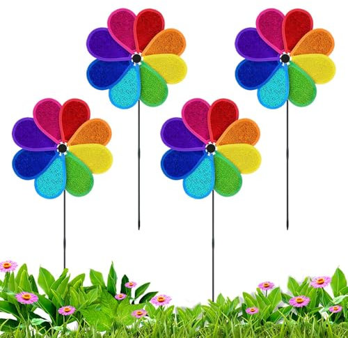 Girouette Décorative Extérieure | Attrape-Vent Girouettes Extérieur - 4 Girouettes Réfléchissantes Anti-Oiseaux Résistant aux Intempéries pour Terrasses Pelouses Balcons et Abords de Piscine