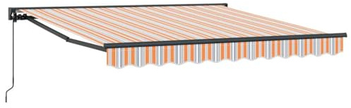 vidaXL Retractable Awning Manual Multicolour Stripe 350x250 cm Fabric, Contemporary Retractable Awning, Water-Resistant Materials for Patio Cover, UV Protective Sun Shade, Outdoor Canopy Solutions
