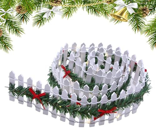 Sucritude Clôture Miniature Pour Sapin De Noël - Barrière de Village en Bois 90 cm,Décoration de Bureau avec LED pour Jardin Féerique et Village de Noël