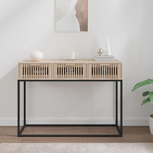 IBUQDDV Table console scandinave avec 3 tiroirs en bois et fer 105 x 30 x 75 cm, plateau de table stable et pieds en métal pour plus de durabilité, table d'appoint polyvalente