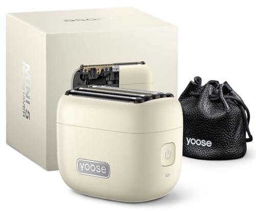 Yoose MINI 5 Rasierer Herren Elektrisch, Elektrorasierer Bart Trimme Gesichtsrasierer Body Beard Männer, IPX7 Wasserdicht, Wiederaufladbar mit USB C, 100 Min Laufzeit, Cremeweiß