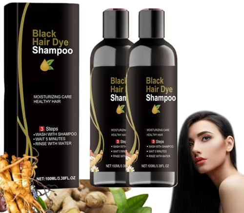 Schwarzes Haarfarbstoff Shampoo, Semi-Permanente Farbe Shampoo für Frauen und Männer, Grau Reduzierende Shampoos Männer, Grau Haar Abdeckung für behandelte Farbe für Frauen und Männer (2)