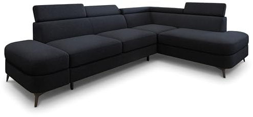 Masseno Ecksofa AVISE Q R-S mit Schlaffunktion L-Form, Klassisch Sofa mit Bettkasten, Wohnzimmersofa, Couch, Soffa, Bettsofa, Couchgarnitur - Schwarz, Quelle 100