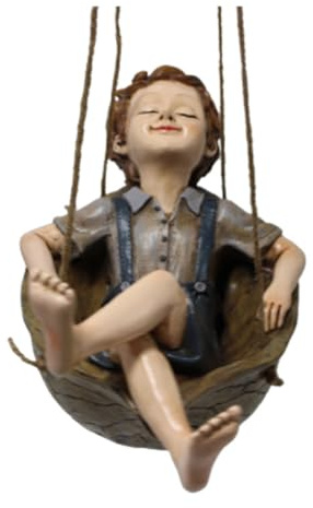 SHINEOFI Walnut Boy Pendant Resin Swing Ornament Hand-Painted Outdoor Garden Hanging Decor for Lawn Balcony Decoration