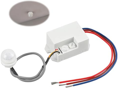 Capteur de Mouvement Encastrable, Interrupteur Détecteur Infrarouge PIR 220-240V, 120° 6m avec Capteur Crépusculaire Réglable 20-2000 Lux, Temps 10s-7min, Mini Détecteur Lumière Intérieur Extérieur