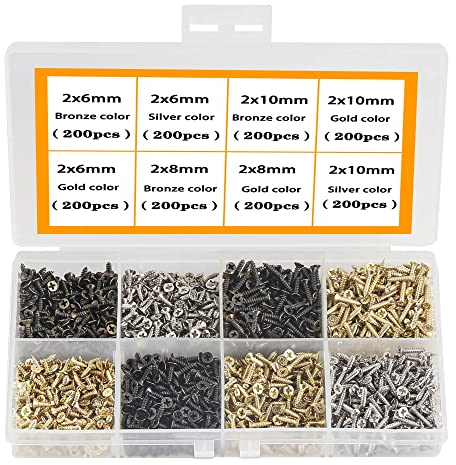 Petites vis pour la petite charnière Antique auto-taraude les vis multi-usages Bricolage Vis Set Gold Silver Bronze 2x6mm/0.07x0.232x8mm/0.07x0.31 2x10mm/0.07x0.391600pcs