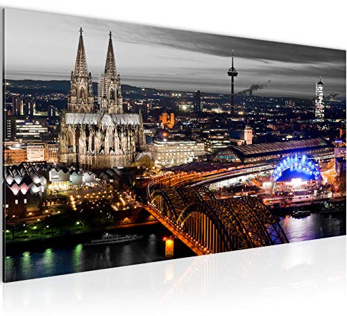 Runa Art Wandbild Köln 1 Teilig 100 x 40 cm Modern Bild auf Vlies Leinwand Kölner Dom Wohnzimmer Schlafzimmer Grau 601512c
