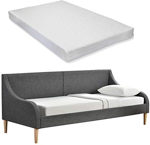 [en.casa] Tagesbett mit Matratze 90 x 200 cm Schlafsofa Bett Bettgestell Bettsofa Kojenbett Textil Dunkelgrau