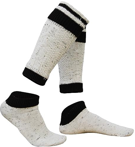German Wear, 2-teilig Loferl Trachtensocken Trachten strümpfe Wadenwärmer, Größe:35-38;Sockenfarbe:Beige/Brown