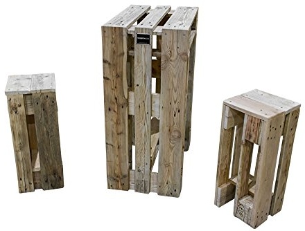 Schroth Home Pali Bar Set - 128 x 47 x 105 cm – Stehtisch mit Zwei Barhockern – Bistrotisch aus Paletten – Küchentisch und Küchenstühle im Vintage-Style