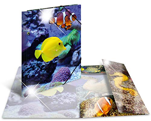 HERMA Sammelmappe A3 Fische, Kinder Eckspanner-Mappe aus Kunststoff mit Tier Motiv, Hochglanz-Optik, Gummizug, Innenklappen und Innendruck für Jungen und Mädchen