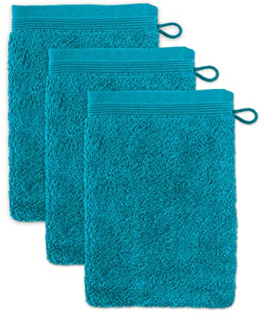 möve Superwuschel Waschhandschuh 15 x 20 cm aus 100% Baumwolle, lagoon 3er Set
