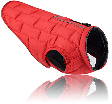 Outdoor Winterjacke für Kleine Mittlere und Große Hunde Steppjacke Wasserdicht Jacke Gepolsterte Weste Reflektierende Bequeme Verstellbare Gilet Daunen Hundemantel (XL, ROT + DUNKELGRAU)