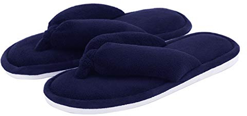 Onmygogo Ladies House Slippers, Coral Fleece Toe Post Flip-Flops Home Slippers for Women (5-6 UK/38-39 EU, Navy)