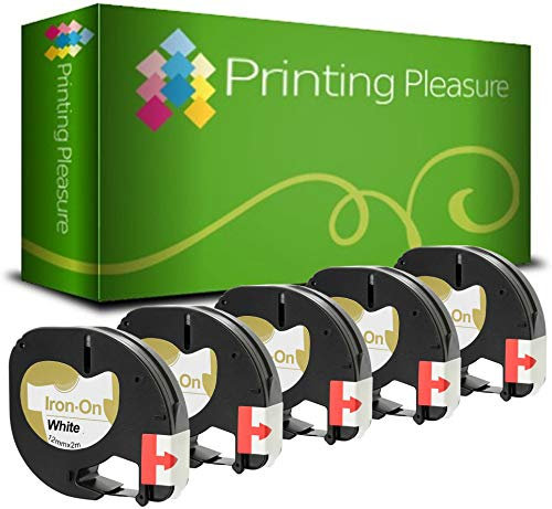 Printing Pleasure 5 x 18769 S0718840 S0718850 Schwarz auf Weiß, LT-Stoffetiketten kompatibel für Dymo LetraTag LT100H LT100T LT110T QX50 XR XM 2000 Plus | 12mm x 2m