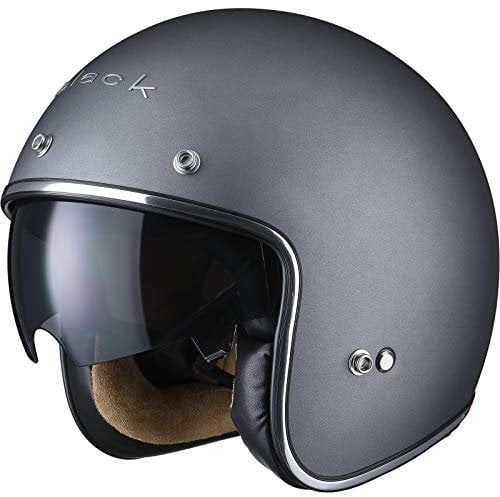 Black Classic Open Face Half Face Crash Jet Motorcycle Motorbike Scooter Vintage Helmet With Sun Visor For Men and Women M Matt Titanium