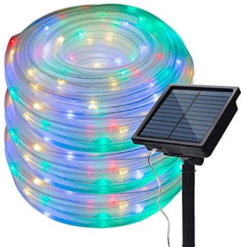 XUNATA LED Solar Lichterschlauch 5M 50 LEDs Lichter IP65 Wasserdicht Schlauchlicht Lichtschlauch für Garten, Weihnachten, Hochzeit, Party (Mehrfarbig, 5m (50LEDs) + 2m lead cable)