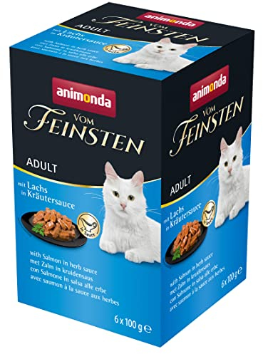 animonda vom Feinsten Katzenfutter nass mit Lachs in Kräutersauce (6 x 100g), getreidefreies Katzenfutter nass ohne Zucker, mit frischen, fleischigen Zutaten