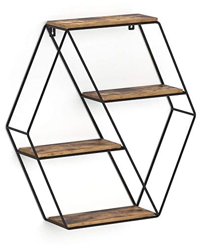 Vicco Wandregal Fyrk, hängendes Regal, Eiche rustikal/Schwarz, 52 x 52 cm Eckform