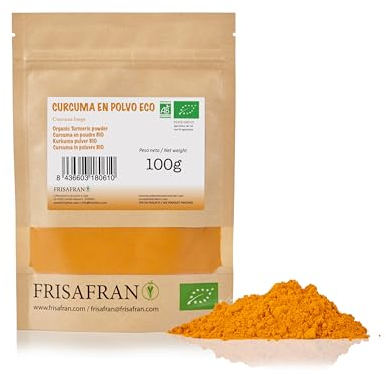 FRISAFRAN | Cúrcuma en Polvo BIO 100g | Digestivo | Ayuda al rejuvenecimiento | Curcuma pura | especia sin aditivos | Suplemento | En Polvo | Cúrcuma-molida | Origen India