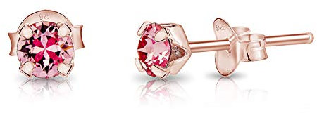 Punto Luce Orecchini Oro Rosa - Orecchini con Brillantini Rosa 4 mm - Orecchini Rosa - Orecchini Piccoli Oro Rosa - Orecchini Bambina Argento 925 Placcati Oro - Orecchini Lobo Donna