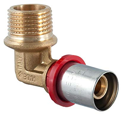 TDM 20er Pressfitting Bogen 90° mit 1 Außengewinde – für 2,0mm Rohr, Aluverbund- und Mehrschichtverbundrohr, DVGW geprüft, 1/2 x 20