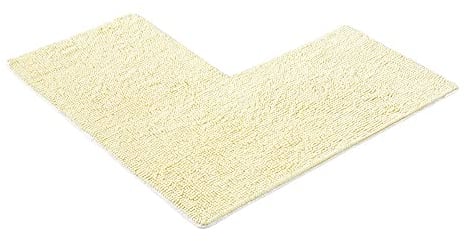 PANA® Chenille Duschvorleger mit Eckausschnitt • Badteppich für Eckduschen • Badematte rutschfest • L-förmiger Duschvorleger für eckige Dusche • Farbe: Papyrus • Maße: 50x100x100 cm