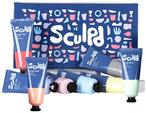 Sculpd Acrylic Paint Set, 8 x 22ml Tubes of Premium Coloured Acrylic, Heavy Body & Vibrant Colours, Paint on Air Dry Clay, Canvas, Ceramic, Fabric, Wood & More (Pastel Tones)
