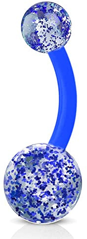 viva-adorno Bauchnabel Piercing Banane Barbell flexibel Kunststoff Glitzer Kugeln Acryl Z319