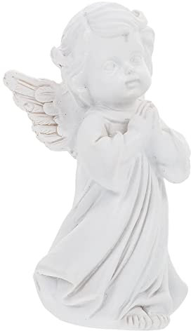 VOSAREA Praying Cherubs Sculpture Resin Angel Figurine Praying Angel Boy Girl Statue Party Desktop Figure Ornament for Bookshelf Statue Grave (9x4.5CM)