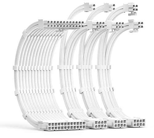 ABNO1 PSU Cable Extension Kit 30CM with Sleeved Combs 1x24Pin/1x8Pin(4+4) EPS/2x8Pin(6P+2P) PCI-E/PC Cable for ATX Power Supply(White)
