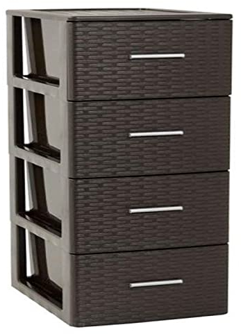 AC - Cajonera de Ordenación Modelo Rattan - 4 Niveles - Torre de almacenaje Multiusos, Organizador Auxiliar, Almacenamiento, baño - 61,5 x 36,5 x 36,5 cm - Color Wengue