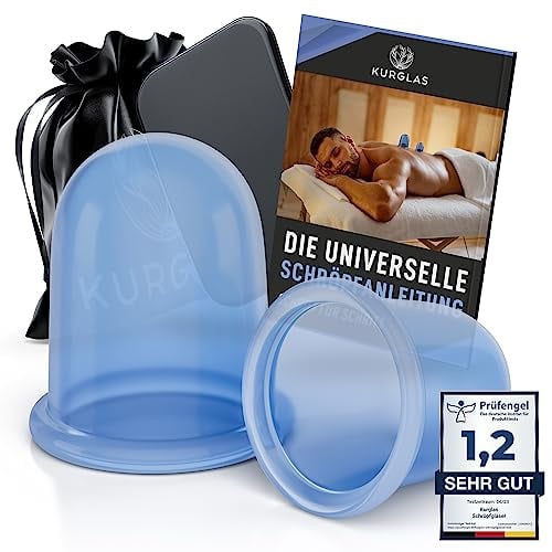 KURGLAS [Das Original] Schröpfgläser Silikon [2 Stück] - Effektive Schröpfen Silikon mit Faszienschaber - Dermatest: Sehr Gut - Schröpfglas - Schröpfset mit e-Book - Gegen Verspannungen & Cellulite