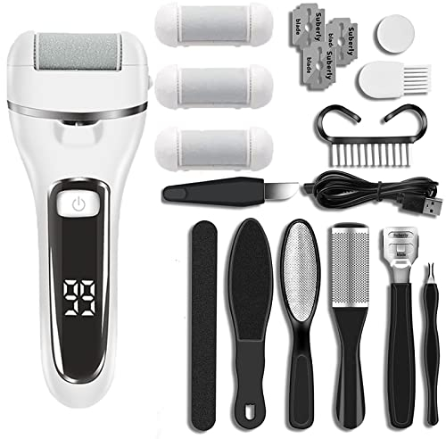 Layhou Lima elettrica per piedi, impermeabile, portatile, con display digitale, rimuove la pelle dura dei piedi, rimuove la pelle morta e pedicure, raschietto per calli (bianco)