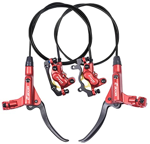 ThinkTop Hydraulische Scheibenbremse mit 4 Kolben, Mountainbike-Öldruck, 4-Kolben-Fahrradbremssattel, links (vorne) 800/rechts (hinten) 1400 mm (rot)