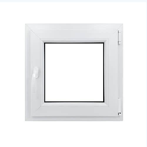 ECOPROF Kellerfenster | Langlebiges Kunststoff-Fenster | Maße 50x50 cm (500x500 mm) | Dreh-Kipp Fenster DIN Rechts | Farbe: Weiss | 70mm Profil