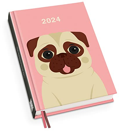 Mops Taschenkalender 2024 - Tier-Illustration von Dawid Ryski - Terminplaner mit Wochenkalendarium - Format 11,3 x 16,3 cm