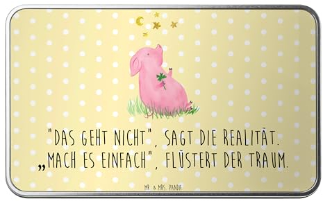 Mr. & Mrs. Panda Metalldose rechteckig Schwein Glück - Geschenk, Blechdose, Sernchen, Container, Vorratsbox, Gute Laune, Keksdose, Träume, Tiere,