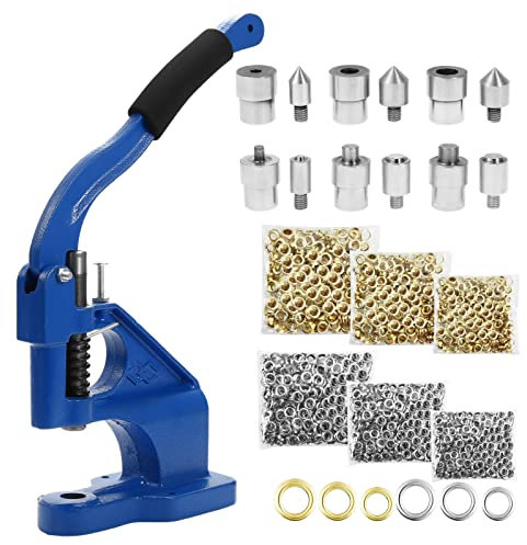 Dyna-Living Hand Press Grommet Machine Kit Eyelet Punch Kit Hole Punch Tool, Include 3 Grommet Setting Dies & 3 Hole Punching Dies and 1500 Pcs Silver & 1500 Pcs Golden Grommets 6/10/12mm