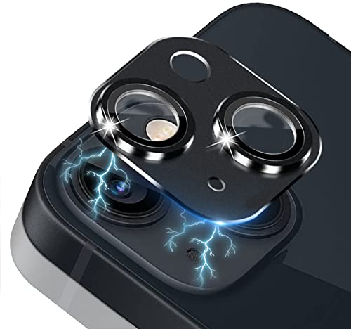 LanQii Caméra Arrière Protecteur Compatible avec iPhone 13/iPhone 13 Mini, Métal Verre Trempé Caméra Protecteur D'écran Alliage Aluminium Film pour iPhone 13/iPhone 13 Mini -Noire