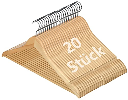 Ribelli Kleiderbügel Holz, 20 Stück, Anzugbügel Jackenbügel mit 360 Grad drehbarem Haken & runder Hosenstange & Schulterkerben, Holzbügel Bügel Geeignet für Mantel, Jacke, Anzug, Hosen, Hemden