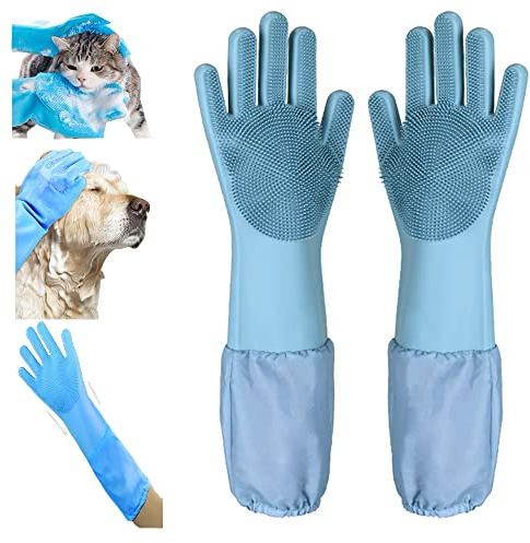 TresBeaux Fellpflege-Handschuhe für Hunde, weiche Bürsten, Handschuhe für sanftes Baden - Effiziente Hundewaschhandschuhe für Lang- und Kurzhaar, Hunde & Katzen (Blau)