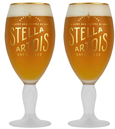 GarageBar | Stella Artois Glass | Stemmed Chalice Beer Glass | Official Merchandise | Comes with 2X Beer Drip Mats (2, Unfiltered - Pint/20oz)