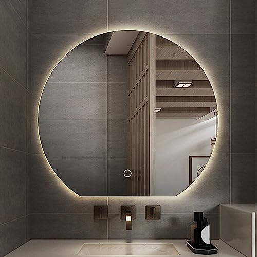 Halbrunder Wand Badezimmerspiegel mit Lichtern, Demister Badezimmerspiegel, Antibeschlag / Dimmbares Licht / Wasserdichtigkeitsklasse IP66 / Upgrade des Langlebigen Silberspiegels, Warmes Licht, 80cm