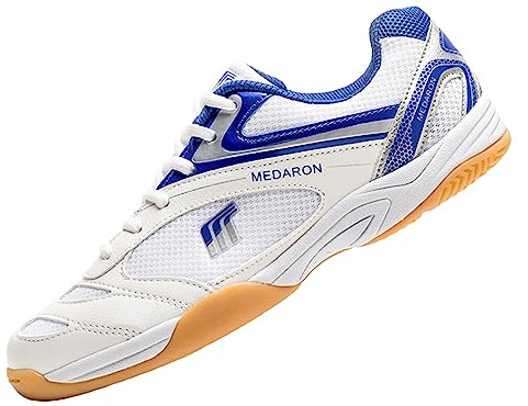 JiuQing Table Tennis Shoes Mens Womens Indoor Court Sneakers Non-Slip Breathable for Tennis Pickleball Training,Blue,8 UK