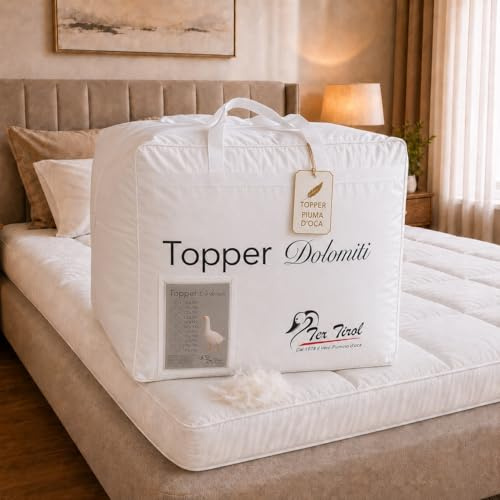 Topper für Matratze aus Gänsedaunen Tex Tirol © Dolomiti 50 % Gänsedaunen/50 % Gänsefedern, französisches Bett, 120 x 200 cm