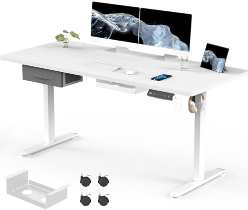 Flamaker Height Adjustable Electric Standing Desk 160x70cm with 71-119cm Heavy-Duty Steel Load capacity 60kg Anti-Collision Headphone Hook,Black