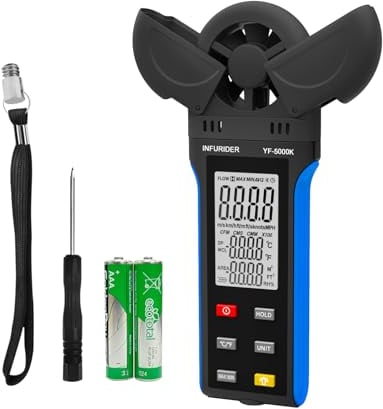 INFURIDER Digitales Anemometer, Wind Gauge Windgeschwindigkeitsmessgerät mit 6 Einheiten, Windmesser für Windgeschwindigkeit/Temperatur/Relative Luftfeuchtigkeit, Windmesser mit Datenspeicherung